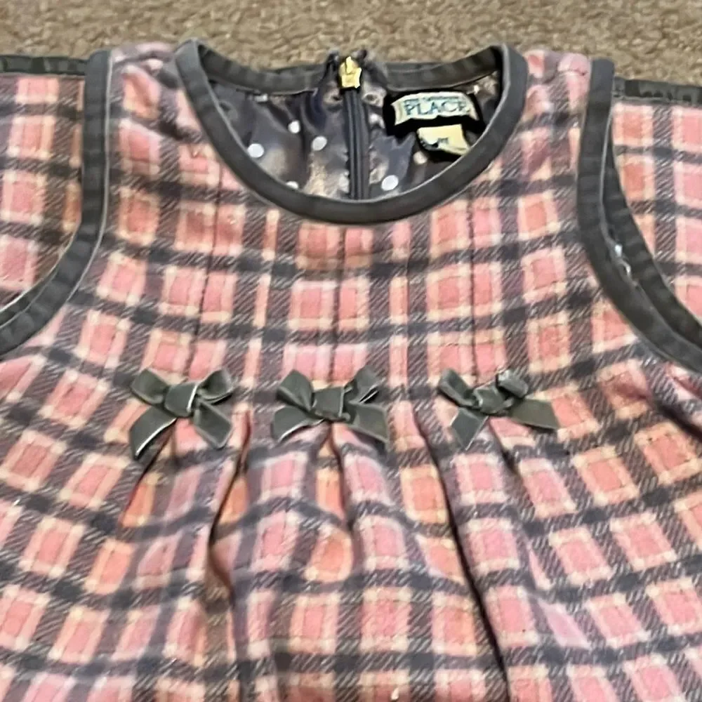The Children’s Place Pink and Gray Plaid Sleeveless Wool Formal Dress- 3T Vintag
